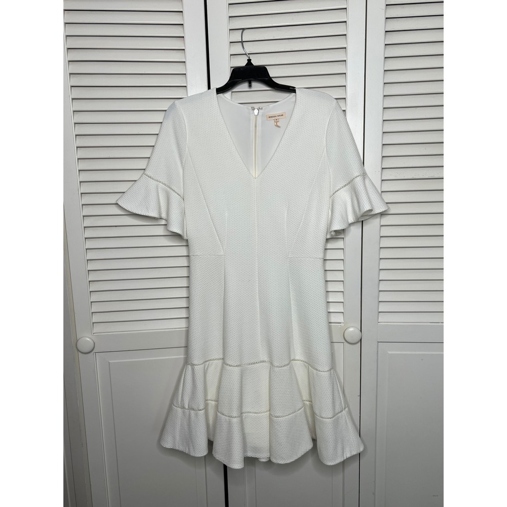 Rebecca Taylor White Dress 8 Ruffle Hem Flutter Sleeve Bridal Shower
